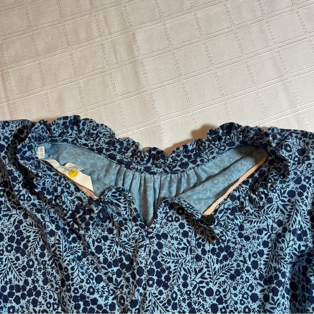 Micro-Floral Blue Prairie Peasant Mock-Neck Boden Dress w/ Pockets US Size 2 - Picture 8 of 10